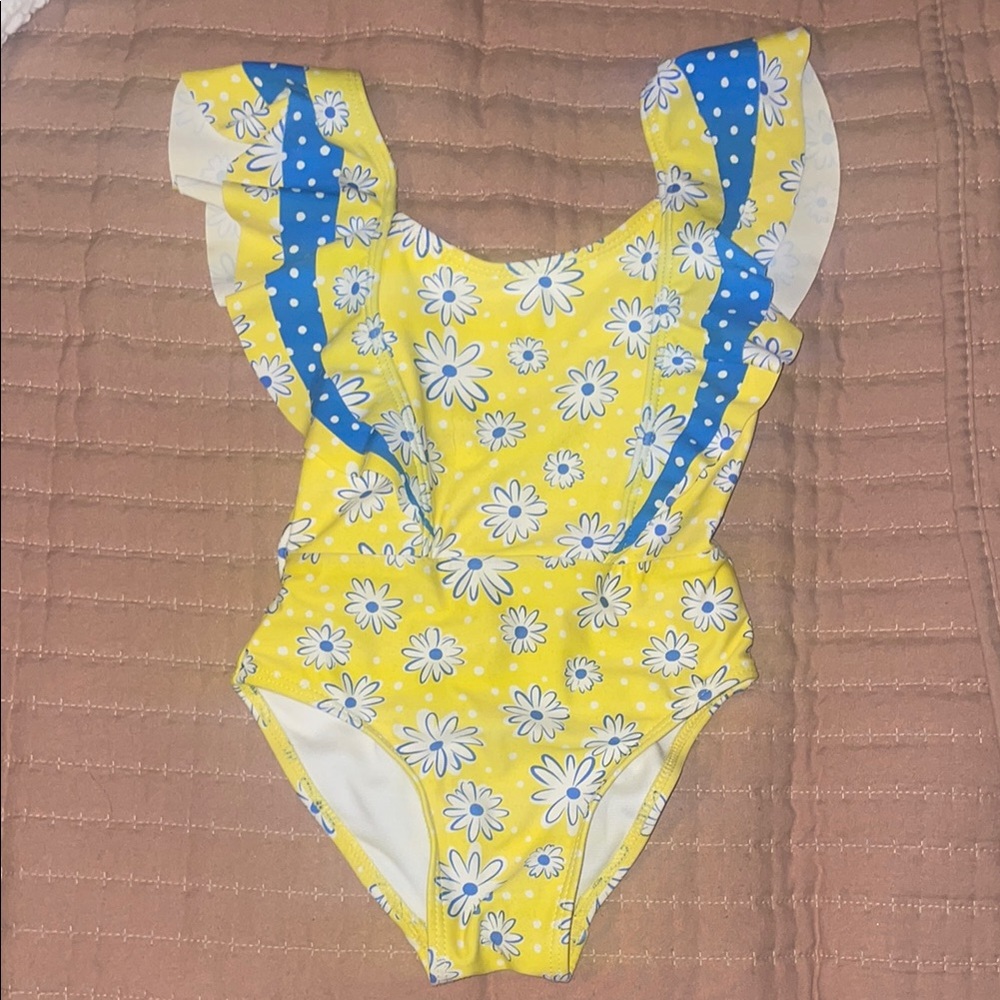 Flapdoodles Yellow Floral & Polka Dot Swimsuit